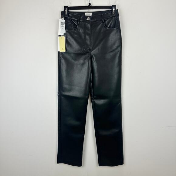 Aritzia Wilfred The Melina Pant High Waist Vegan Leather Straight Black US 2 NWT - Picture 3 of 11